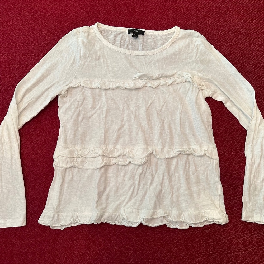 JCrew long sleeve white t-shirt with ruffles